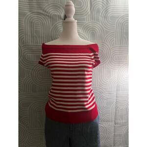 Tommy Hilfiger Women's Medium Red White Striped Sweater Knit Viscose Blend
